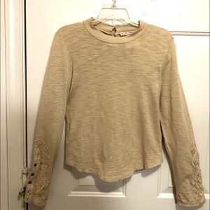 FREE PEOPLE Women’s Detail Wheat Color Embroidered Long Sleeves Blouse Top